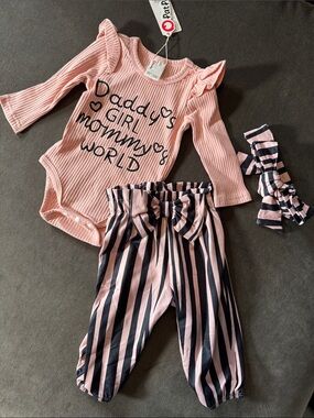 PatPat Pink Black Baby Girl Gift Set Daddy’s Girl Mommy’s World 0-3 months NEW